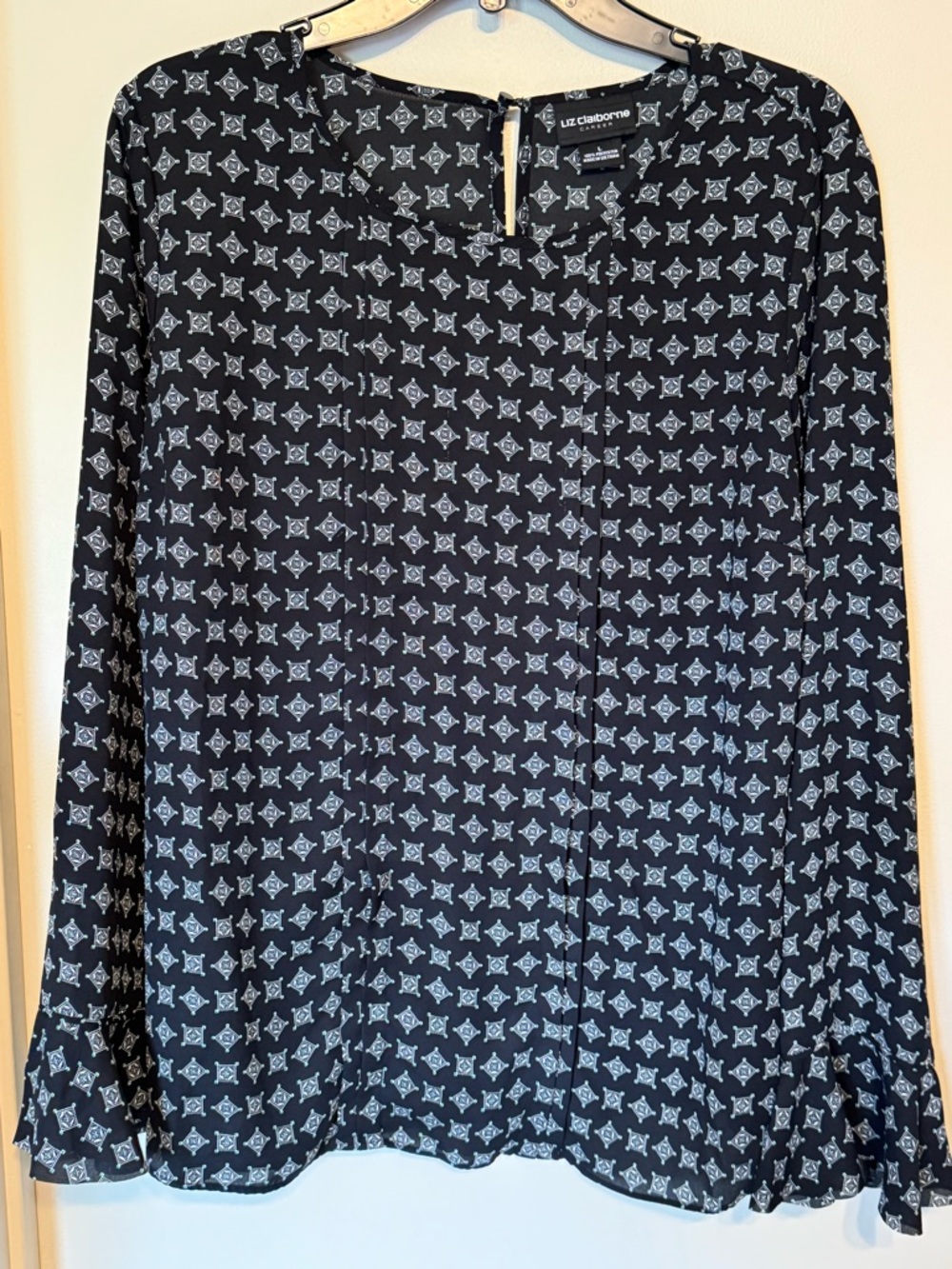 Liz Claiborne Career Black and White Geometric Print Blouse